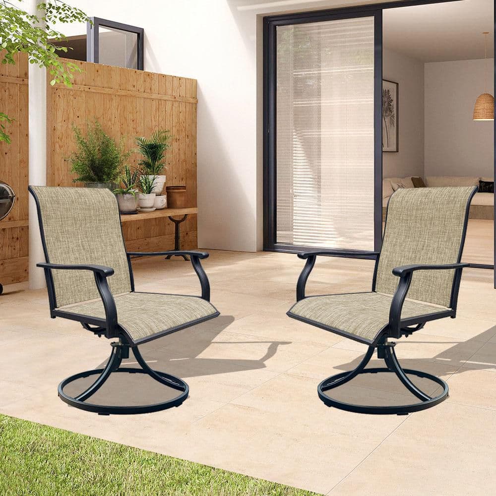 Black Outdoor Swivel Dining Chair Lawn Chairs with Breathable Textilene in Brown Set of Two for Porch, Backyard and Deck price history on PriceWatchPro