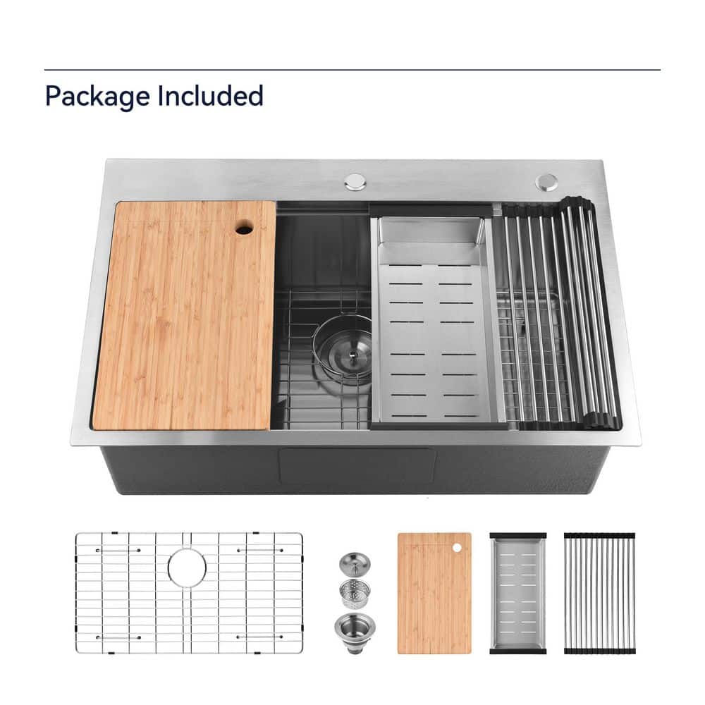 33 in. Drop-In Single Bowl 20 Gauge Gray Stainless Steel Kitchen Sink Cutting Board, Colander, Grid price history on PriceWatchPro