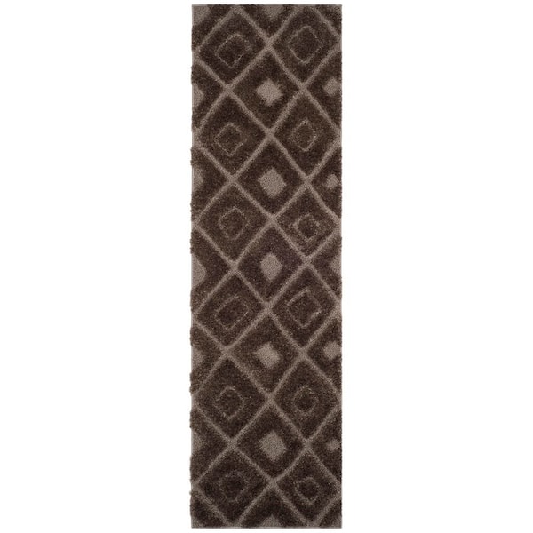 Olympia Shag 2 ft. x 8 ft. Mushroom Diamond High-Low Runner Rug