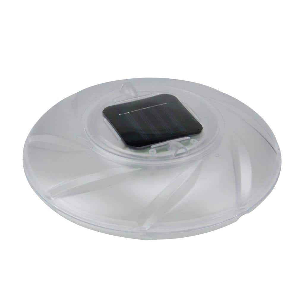 Pool Central 7.5 in. Clear Circular Color Changing Solar Powered Floating Disc Pool Light