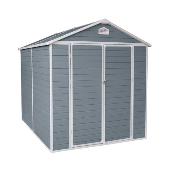 Outdoor 6 ft. W x 8 ft. D Resin Shed with Floor, Window and Lockable Doors Gray (48 sq. ft. )