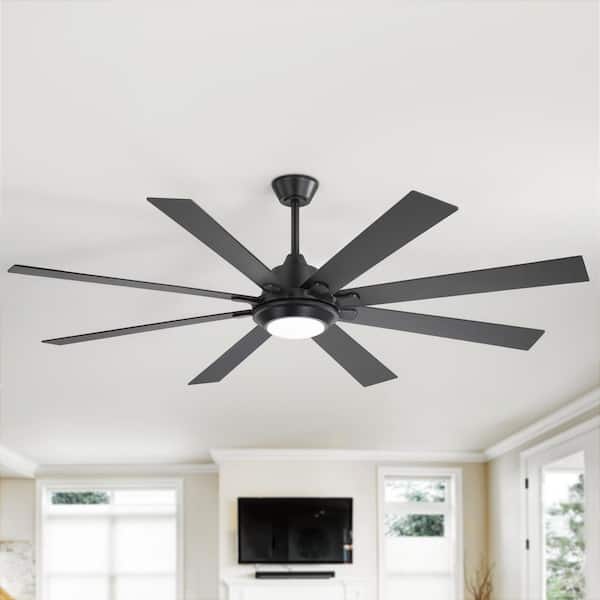 Vargas 65 in. (5 ft.) Indoor Black Large Ceiling Fans with Integrated LED Light with Remote Control and Downrod Included