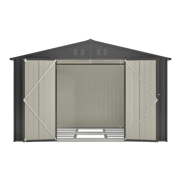 SOTEN RUGGED TABLET LLC 10 ft. W x 8 ft. D Outdoor Storage Metal Shed with Lockable Doors, All Weather Garden Tool Shed, Black (80 sq. ft.)