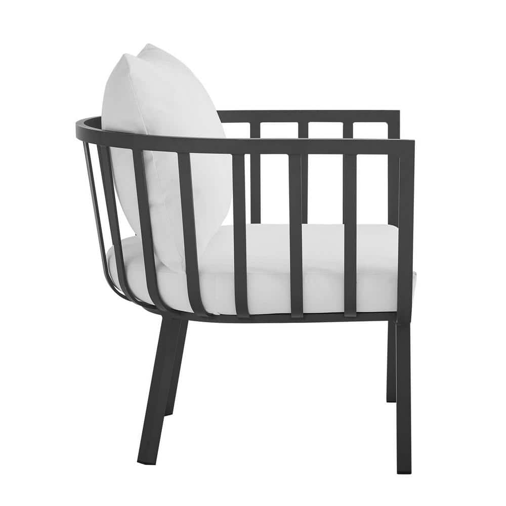Riverside Gray Aluminum Outdoor Dining Chair with White Cushions