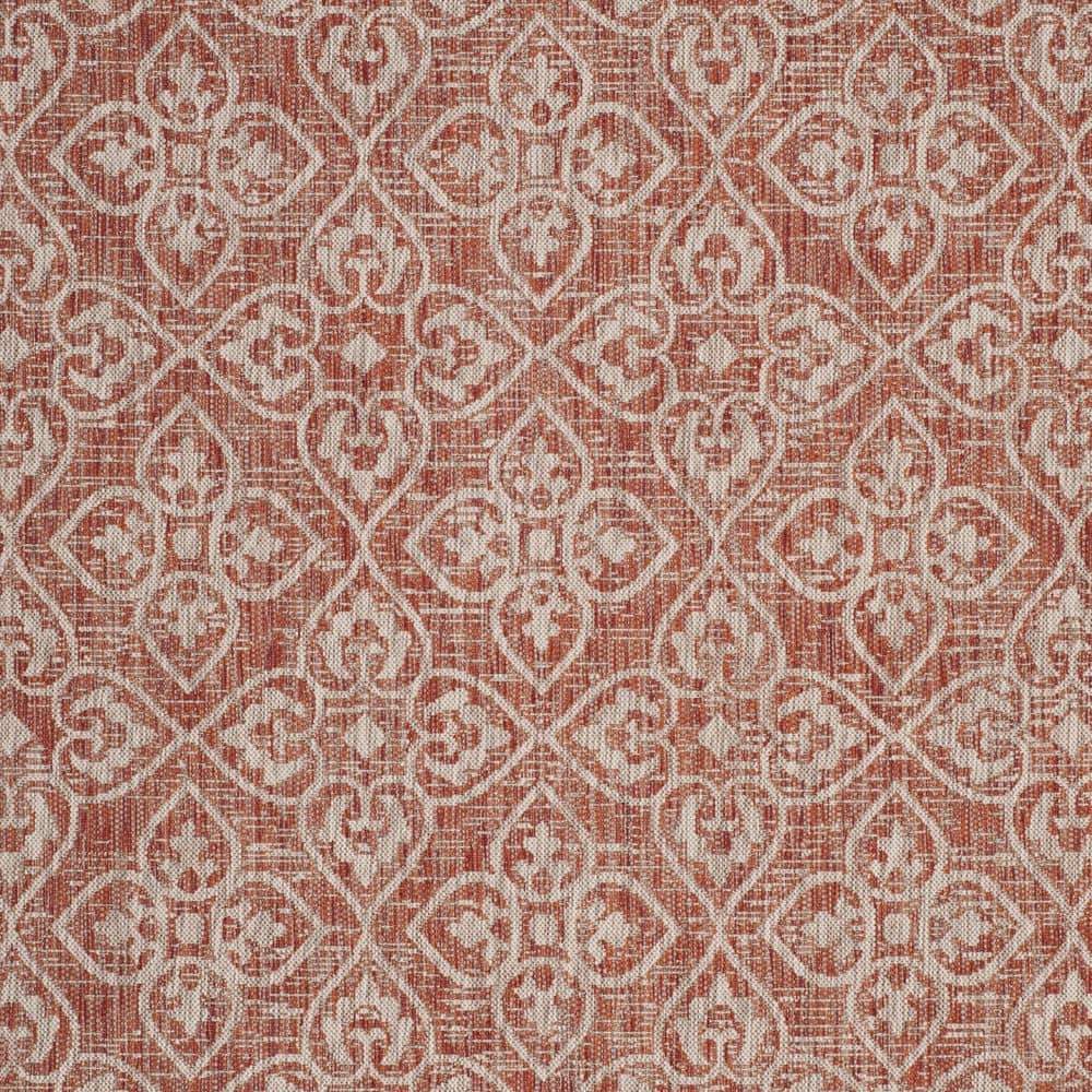 Round Rust and Light Grey Flat Woven Synthetic Area Rug, 8' x 11'