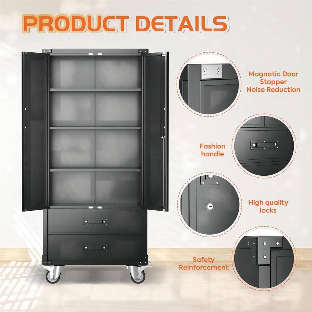 Black Metal Freestanding Office Cabinet with Adjustable Shelving
