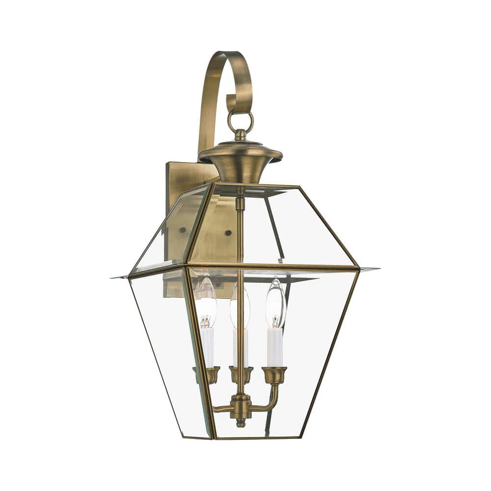 Charleston Elegance Antique Brass 3-Light Outdoor Wall Lantern