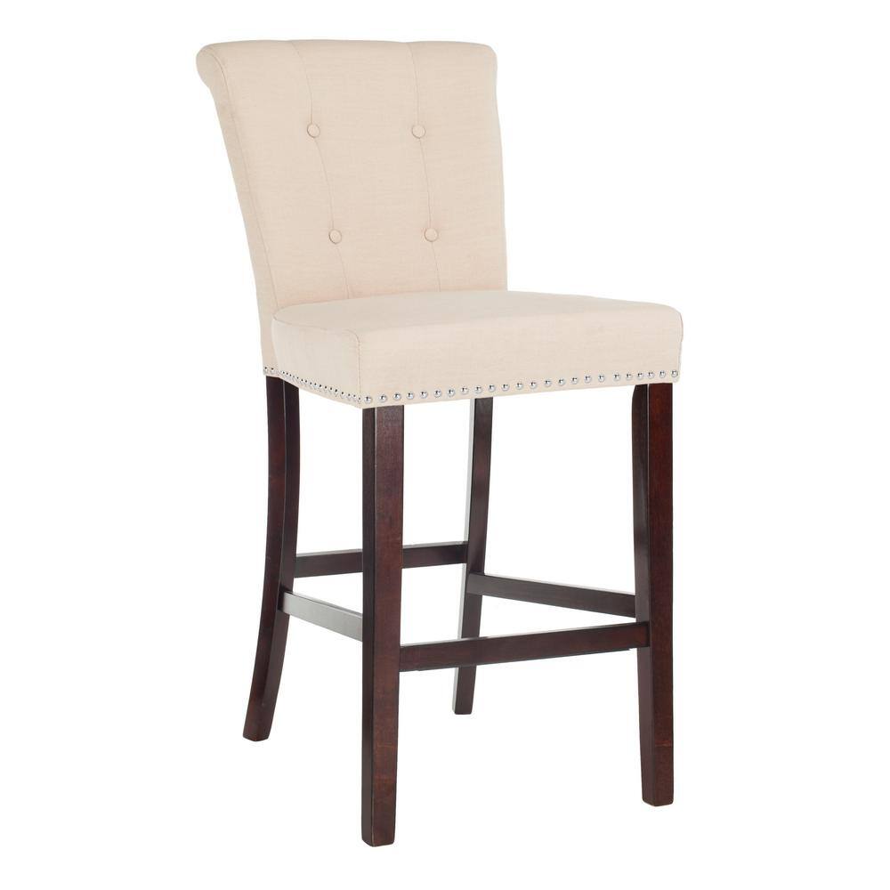 Transitional Plush Beige Linen 45" Bar Stool with Chrome Accents, Set of 2