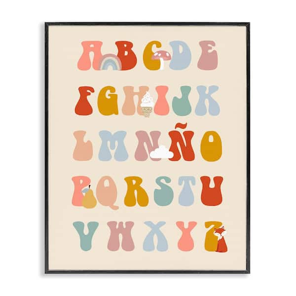 Stupell Industries Spanish Alphabet Soft Illustrations by Lil' Rue Black Framed Typography Giclee Art Print 30 in. x 24 in.