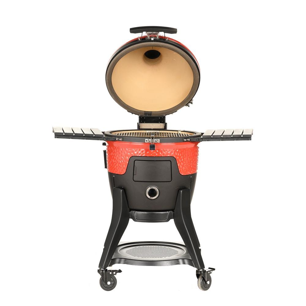 Kamado Joe 18-inch Red Ceramic Pellet Grill with Side Shelves