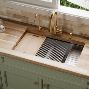 QUWS-880 Quartz/Granite 32-1/2 in. Double Bowl Undermount Workstation Kitchen Sink in Grey
