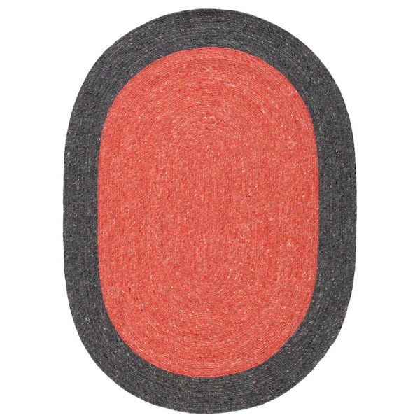 SAFAVIEH Braided Red Black 6 ft. x 9 ft. Abstract Border Oval Area Rug