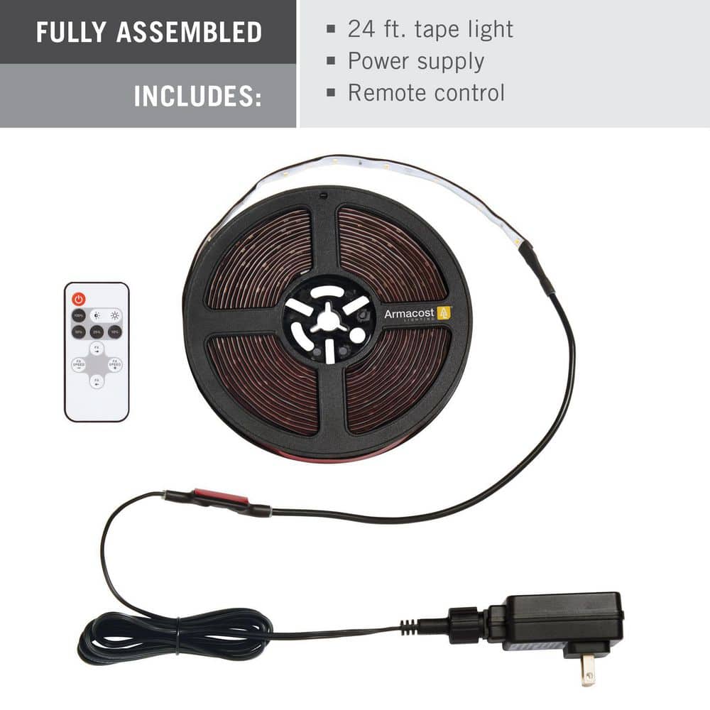 24 ft Warm White Waterproof LED Strip Light Kit with Remote