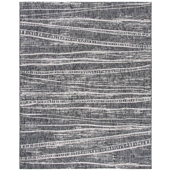 SAFAVIEH Courtyard Black/Ivory 8 ft. x 10 ft. Abstract Striped Indoor/Outdoor Patio  Area Rug