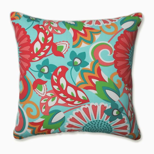 Pillow Perfect Floral Green Square Outdoor Square Throw Pillow