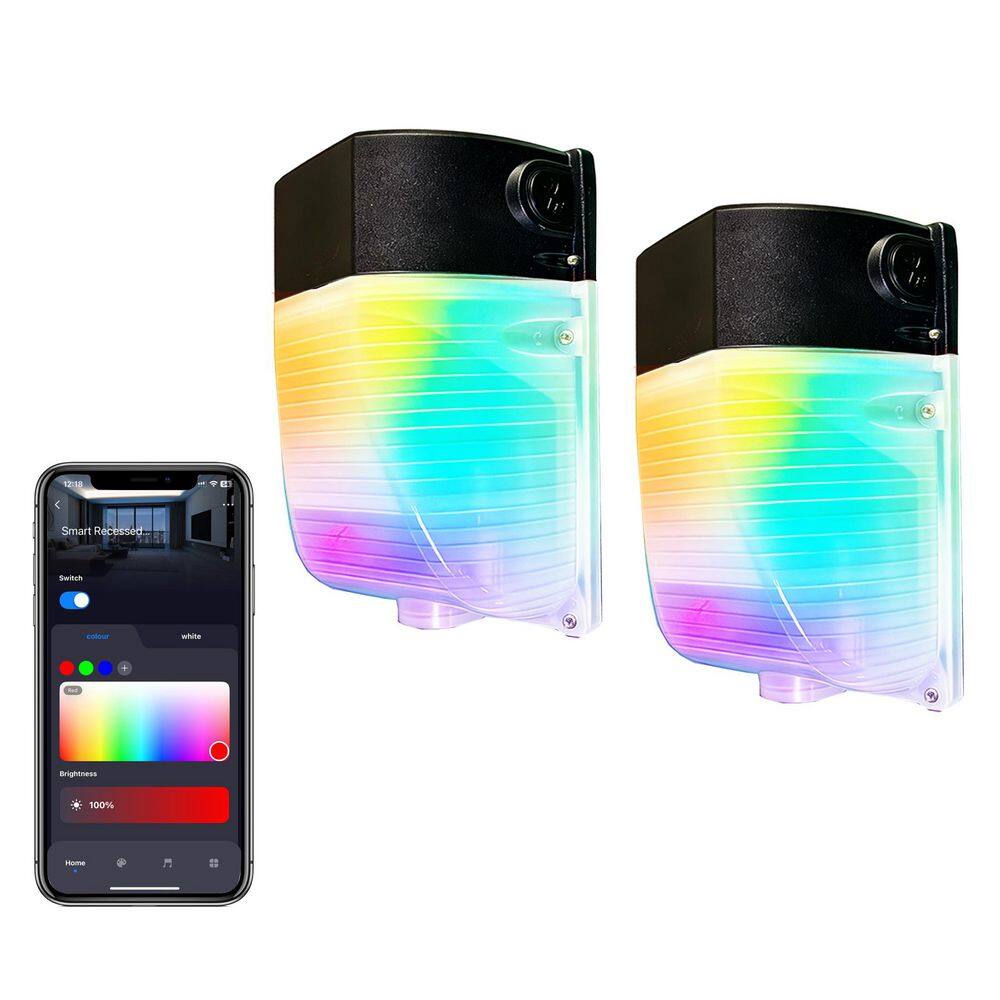 2-Light, 100-Watt Equivalent Black 1800LM Integrated LED Smart RGBICW Wall Pack Light w/APP Control, Color-Changing DIY price history on PriceWatchPro