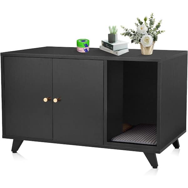 VEIKOUS Litter Box Enclosure, Modern Cat Litter Box Enclosure Furniture Hidden Litter Box in Black