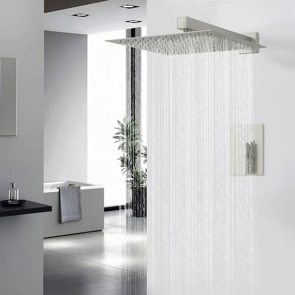 1-Spray Patterns with 1.8 GPM 10 in. Wall Mount Rain Fixed Shower Head in Brushed Nickel