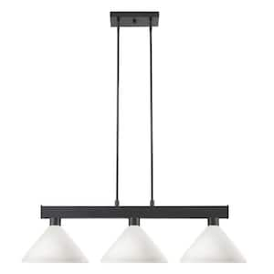 Cobalt 3-Light Matte Black with Angle Matte Opal Shade Billiard Light with No Bulbs Included