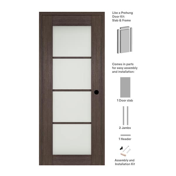 Belldinni Vona 4 Lite 30 in. x 84 in. Left-Hand Frosted Glass Veralinga Oak Composite Solid Core Wood Single Prehung Interior Door