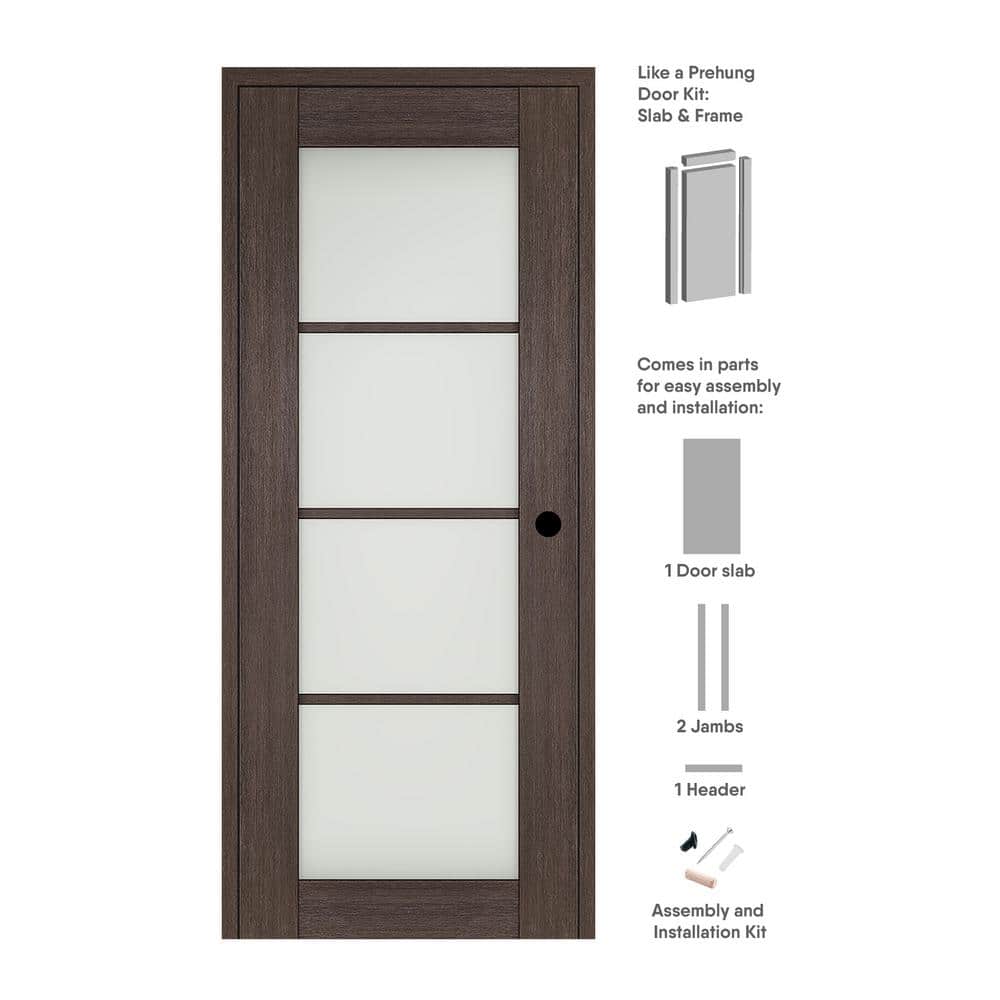 Vona 4 Lite 36 in. x 84 in. Left-Hand Frosted Glass Veralinga Oak Composite Solid Core Wood Single Prehung Interior Door price history on PriceWatchPro