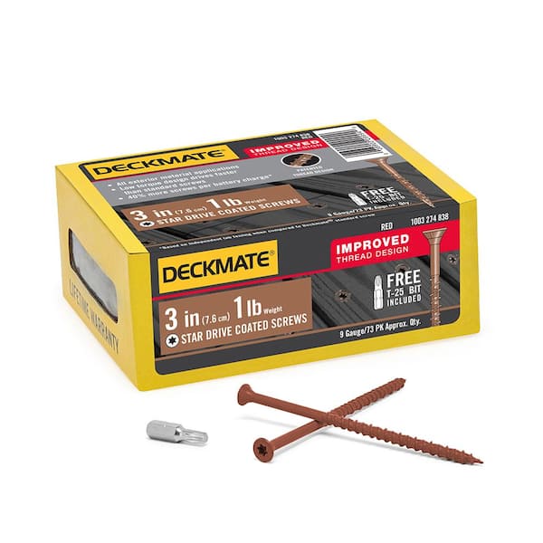 DECKMATE #9 x 3 in. Red Star Flat-Head Wood Deck Screw 1 lb.-Box (73-Piece)