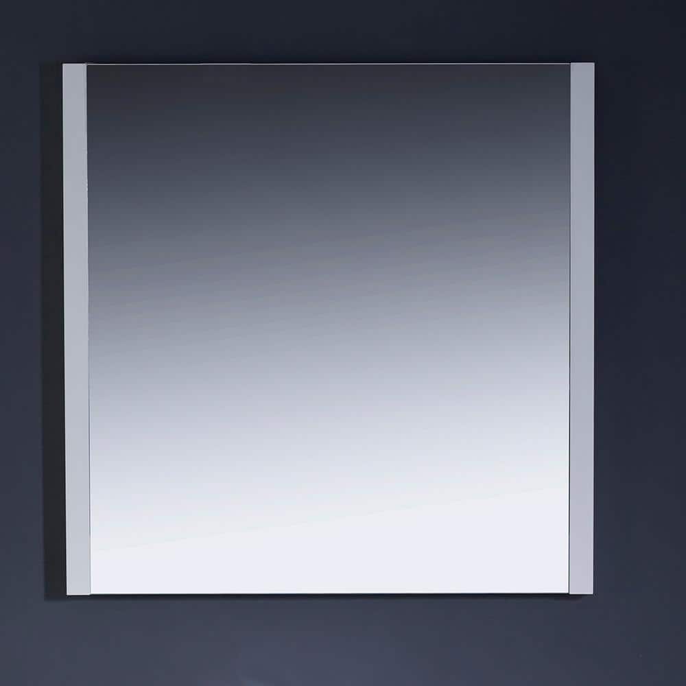 White Wood Frameless Rectangular Bathroom Vanity Mirror