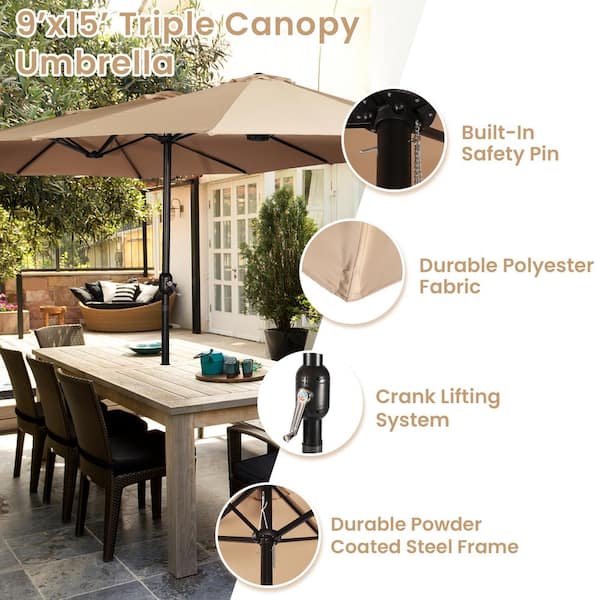 Sun-Ray 15 ft. Steel Triple Canopy Patio Umbrella in Navy