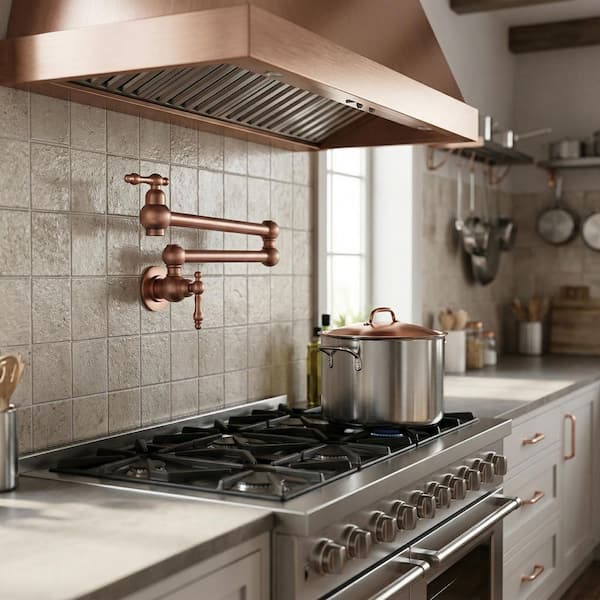 Wall Mount Pot Filler with Double Handle in Copper
