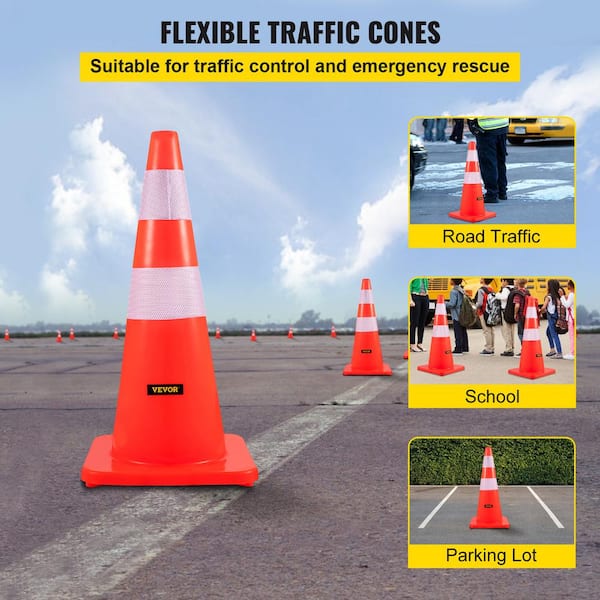 28 in. Traffic Cones PVC Orange Safety Cone with 2-Reflective Collars and Weighted Base for Traffic Control (12-Pack)