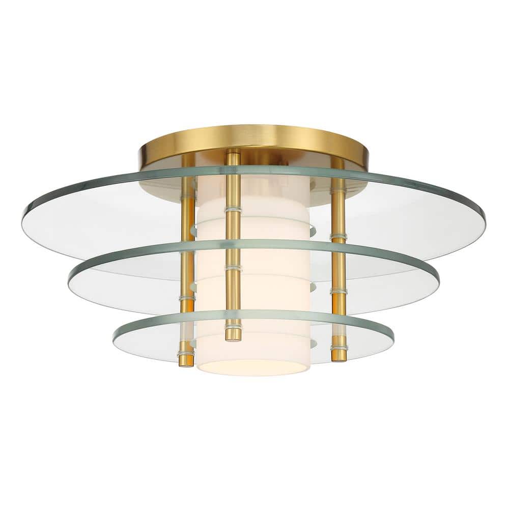 Warm Brass and Glass Art Deco Semi-Flush Mount Light