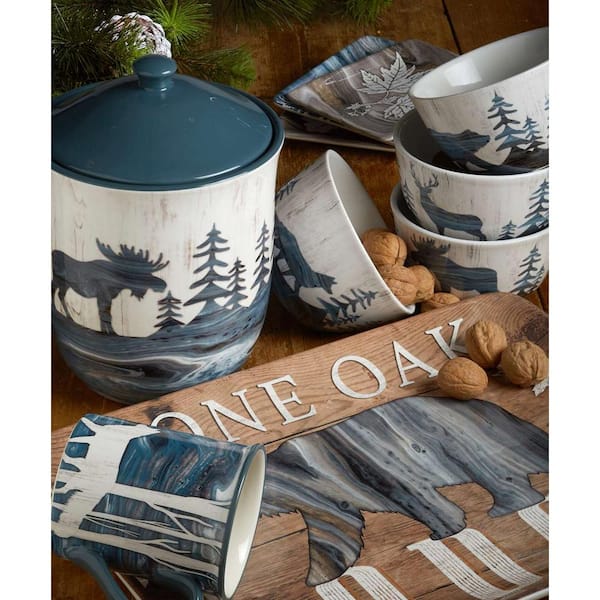 Fluidity Lodge 4-Piece Seasonal Multicolored Earthenware 8.5 in. Dessert Plate Set (Service for 4)