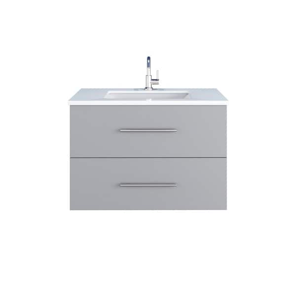 Napa 36 in. W x 22 in. D x 21-3/8 in. H Single Sink Bathroom Vanity Wall Mounted in Gray with White Quartz Countertop