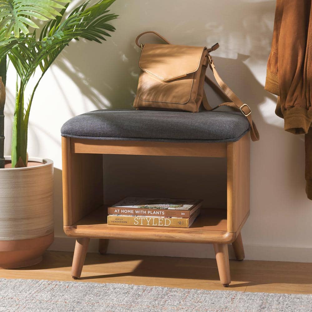 Grey Entry Bench SAFAVIEH Solo Dark Grey/Natural Entryway Bench With Cushion 20 in ...