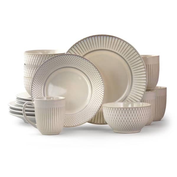 Elama Market Finds 16-Piece Contemporary White Stoneware Dinnerware Set (Service for 4)