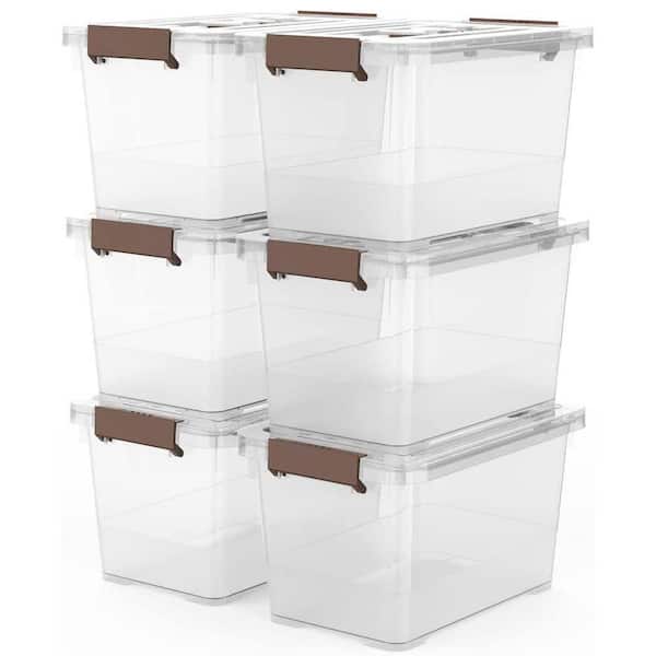 7 qt. Clear Storage Latch Tote Plastic Stackable Latching Box with Handle and Lid, 6-Pack