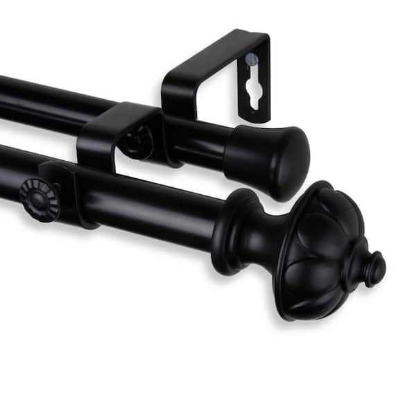 Rod Desyne 28 in. - 48 in. Telescoping Double Curtain Rod Kit in Black with Sierra Finial