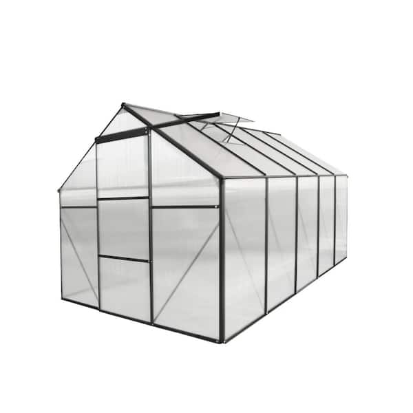 Black 74.80 in. W x 122.44 in. D x 76.77 in. H Aluminium Polycarbonate Greenhouse Raised Base