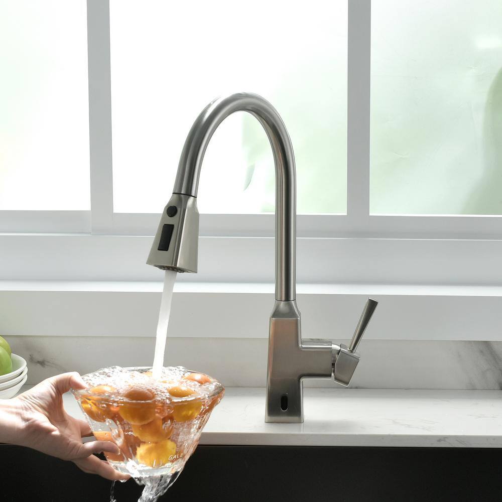 Brushed Nickel Touchless Kitchen Faucet with Pull-Down Sprayer