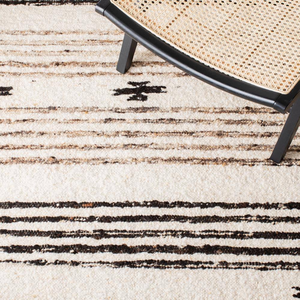 Handmade Black and Ivory Wool Cotton Striped Rug, 5' x 8'