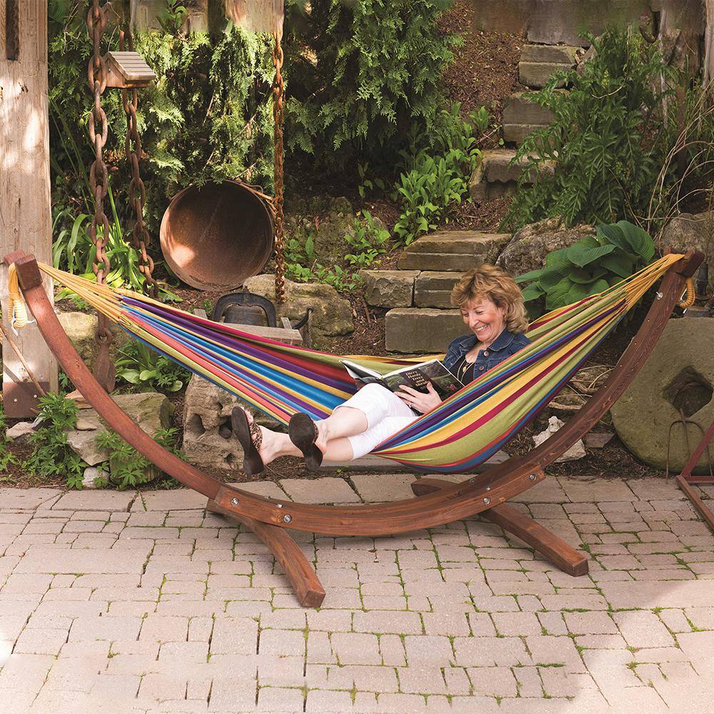 8ft Tropical Multicolor Cotton Hammock with Solid Pine Arc Stand