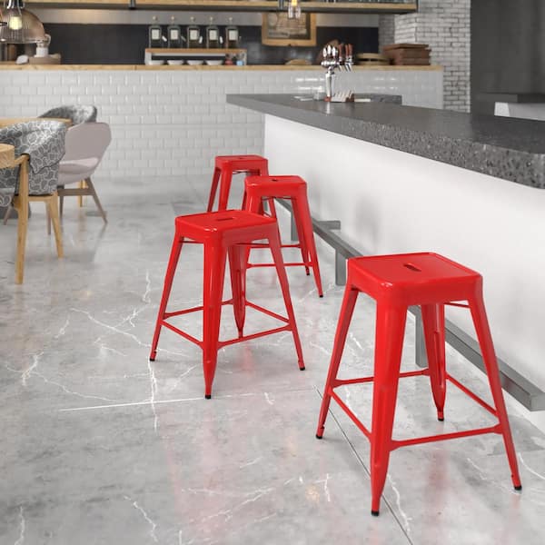24 in. Red Metal Bar Stool