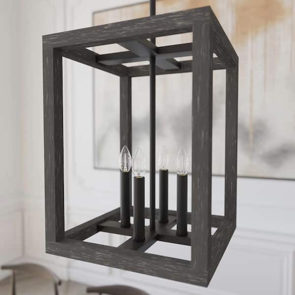 Hunter Squire Manor 4 Light Matte Black Lantern Pendant Kitchen Light