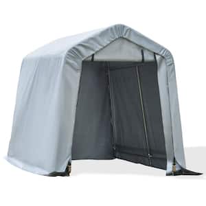 6 ft. x 8 ft. Heavy-Duty Carport Portable Garage Storage Tent with Anti-UV PE Cover and Double Zipper Doors, Light Gray