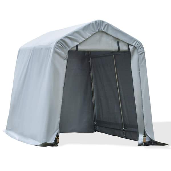 6 ft. x 8 ft. Heavy-Duty Carport Portable Garage Storage Tent with Anti-UV PE Cover and Double Zipper Doors, Light Gray