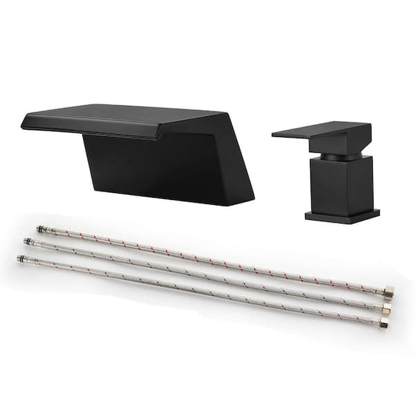 AIMADI Single-Handle Waterfall Deck-Mount Roman Tub Faucet with Modern 2-Hole Brass Bathtub Fillers in Matte Black