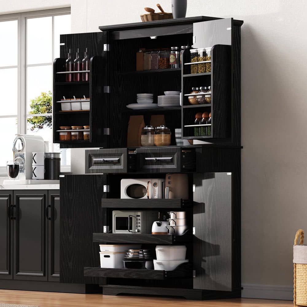 Harper & Bright Designs Black 71 in. Tall Accent Storage Cabinet