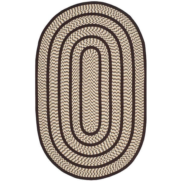 Braided 6 ft. x 9 ft. Oval Ivory/Dark Brown Border Area Rug