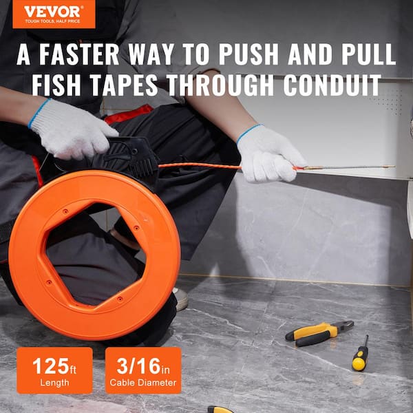 Fish Tape, 125 ft. 3/16 in. PET Wire Puller, Flexible Cable Tool with Optimized Housing, Non-Conductive