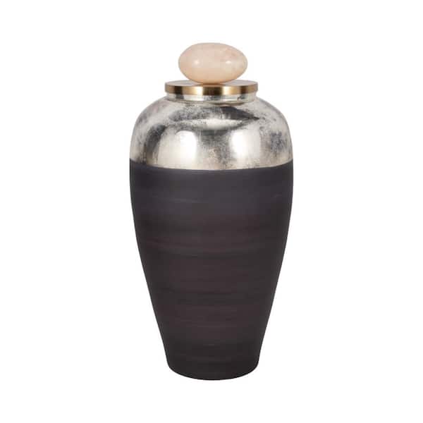 Liv & Skye 23 in. Gray/Silver Glass Vase with Topper